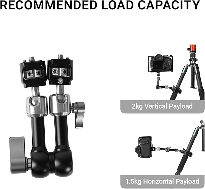 Heavy-Duty Articulating Magic Arm Mount with Super Clamp, 360° Dual Ball Head & 1/4" ARRI Locating Pin&Holes, Camera Monitor Mount for Action Camera Video LED Light (7" Magic Arm)