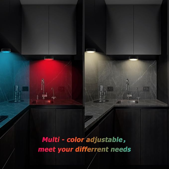 LED Puck Lights with Remote, 7 Colors Under Cabinet Lighting Wireless, Battery Operated RGB Dimmable Push Lights for Closet, Kitchen, Under Counter, Bar Display Shelf (1 Pack)