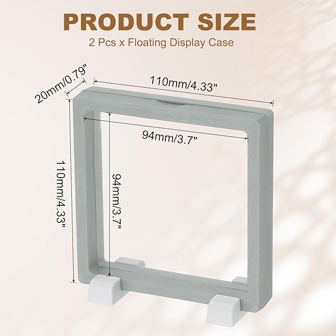 PATIKIL 2Pcs Floating Display Case, 4.3 Inch Jewelry Display Case Stand Challenge Coin Holder Frames Transparent Small Storage Box 3D for Necklace Bracelets Pendants, Grey/White