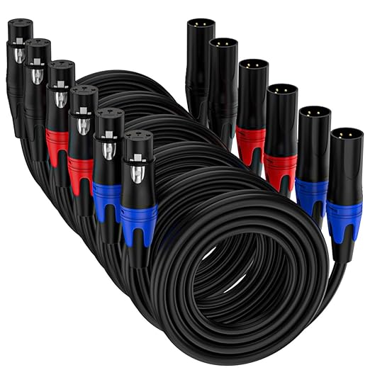 6 Pack, 3.3 FT XLR Male to Female Cable Professional Balanced Microphone Lead XLR Male to Female Cables, Extension Mic Cable Cord