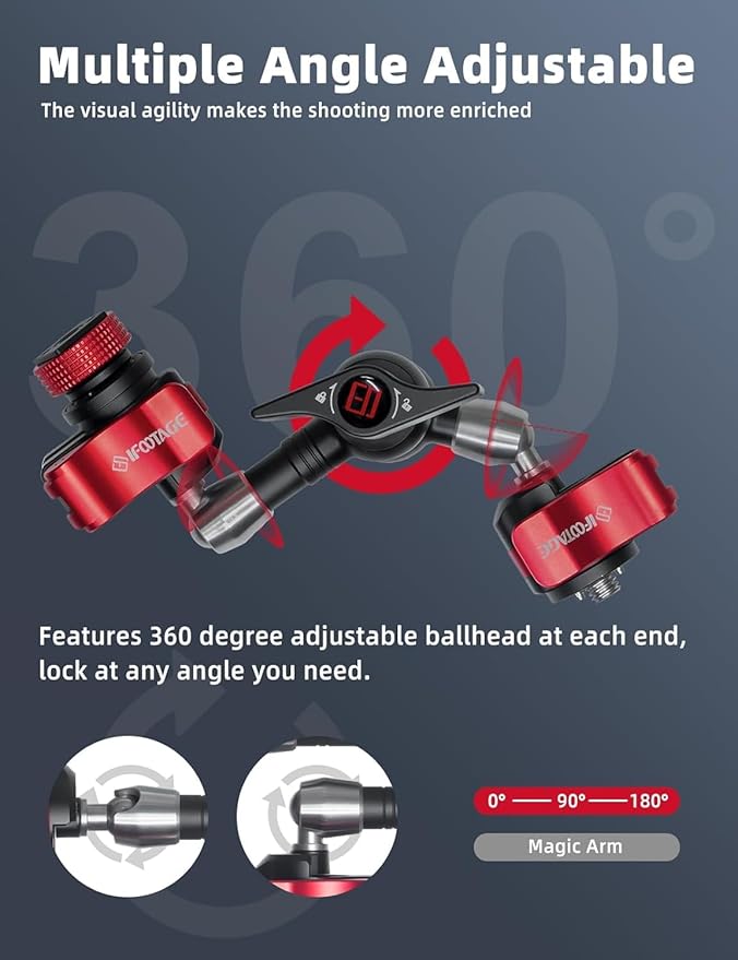 IFOOTAGE 7‘’ Magic Arm Spider Crab MA3-4, Quick Release Camera Arm Projector Mount, Payload 6KG, 1/4" and 3/8" Screw for Cameras/Monitor/Phone/Lights/Projector