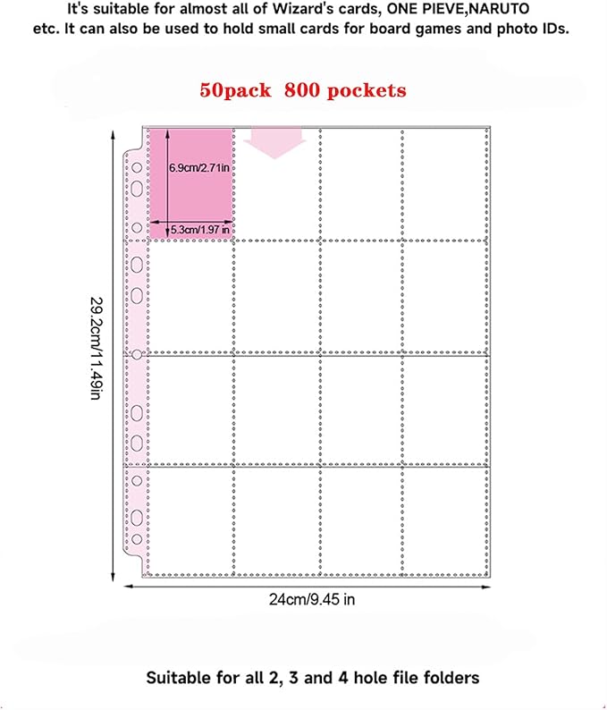 50 Pack Protective Photo Slide Pages Holds 800 2x2-2.7x2 Inch 11 Holes Pocket Photo Sheets for 3/4 Ring Binder Card Clear Album Refill PagesPhotos Clear Archival Slide Storage Album Refill Preservers