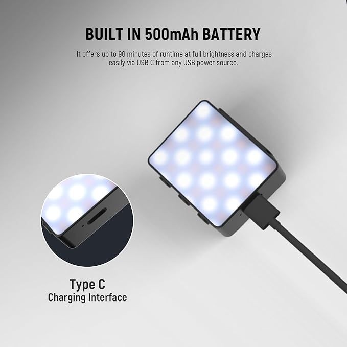 NEEWER Basics Bi Color Magnetic Camera Auxiliary Light Compatible with DJI OSMO Pocket 3, 1.5W Rechargeable Plastic Mini LED Fill Light Attachment for TikTok Vlog Selfie Video Recording, M24