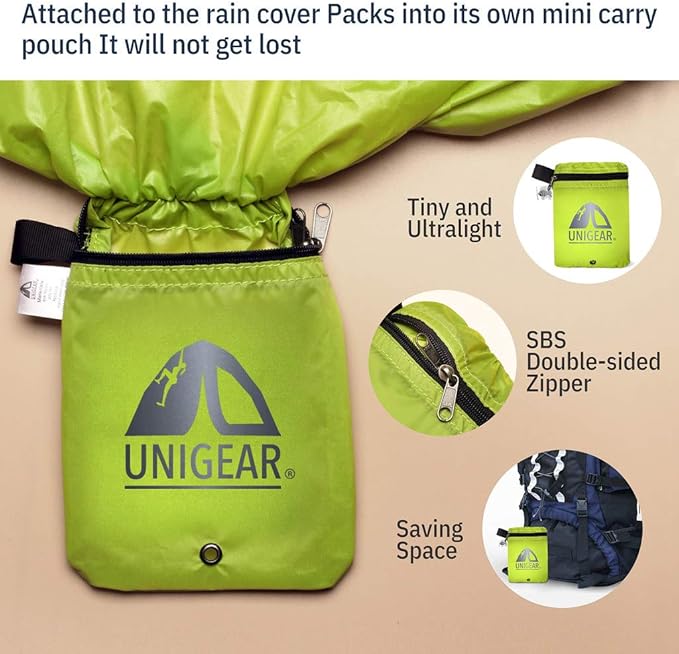 Unigear Backpack Rain Cover Waterproof Rating 5000mm Ultraportable and Durable with 2 Anti-Slip Buckle Strap, Integrated Carry Pouch Design (Green, Small)
