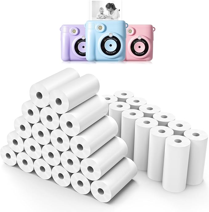 32 Rolls Instant Print Camera for Kids Refill Print Paper - Hikkon Thermal Print Paper Rolls Photo Print HD Printing for Most Kids Instant Camera(White)