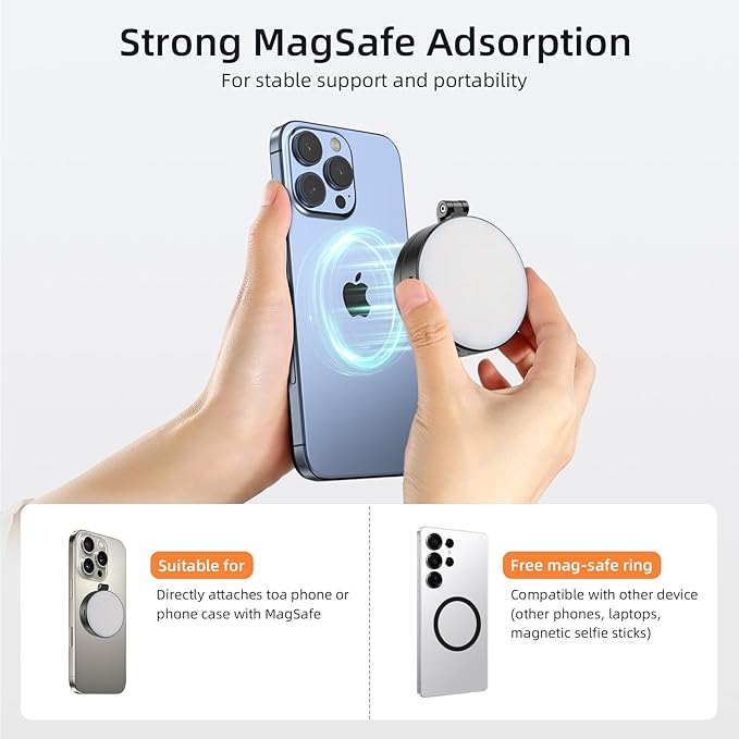 Magnetic Selfie Light Portable Fill Light Compatible with iPhone Magsafe, 5 LED Modes CRI95+ Phone Ring Light with Mirror Rechargeable Selfie Light for Photography Video Conference Makeup