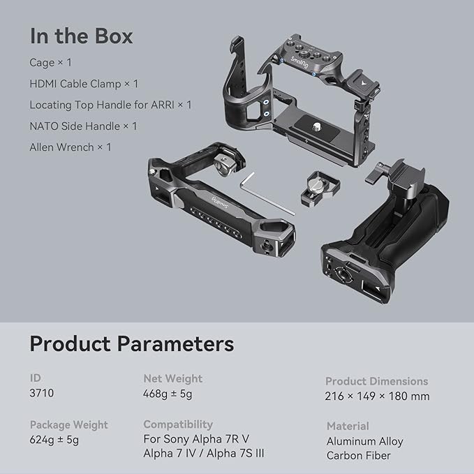 SmallRig A7 IV Cage With Top Handle, Clamp for HDMI Cable and Side Handgrip, Advanced Kit for Sony Alpha 7R V/7 IV/7S III