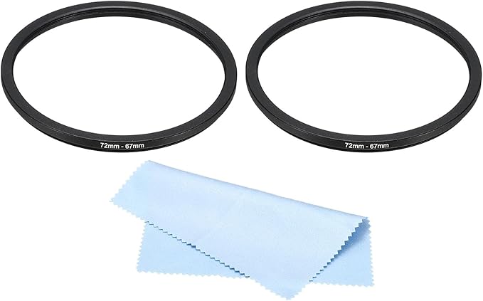 PATIKIL 72mm-67mm Metal Step Down Ring with Cleaning Cloth, 2 Pack Camera Lens Filter Adapter Ring Aluminum Filter Adapter Ring for Camera Lenses Hood, Black