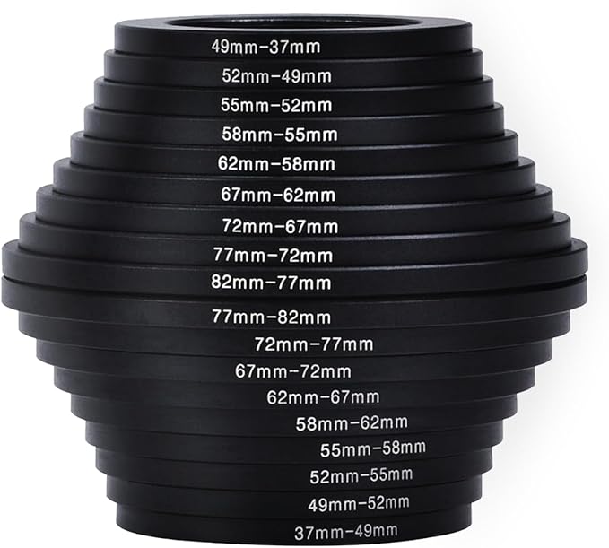 Step Up Rings, Hisewen 18 Pieces Camera Lens Metal Filter Ring Adapter Set (9pcs Step Up Ring Set + 9pcs Step Down Ring Set)