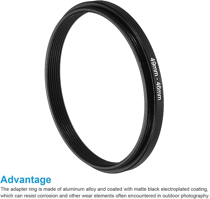 PATIKIL 49mm-46mm Metal Step Down Ring, Camera Lens Filter Adapter Ring Aluminum Filter Adapter Ring for Camera Lenses Hood, Black