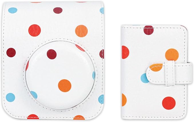 Frankmate Protective Case Compatible with Mini 12 11 9 8 Instant Film Camera with Accessory Pocket and Adjustable Strap (Polka Dot)