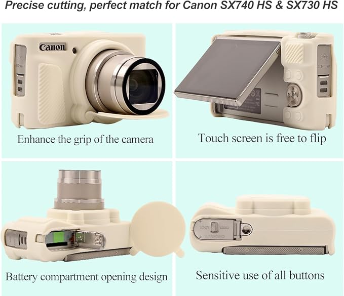 Pocoukate Case for Canon PowerShot SX740 HS Camera with Screen Protector, Soft Silicone Protective Cover Skin with Removable Lens Cover for SX740 HS, SX730 HS Accessories Rubber - Misty White ﻿