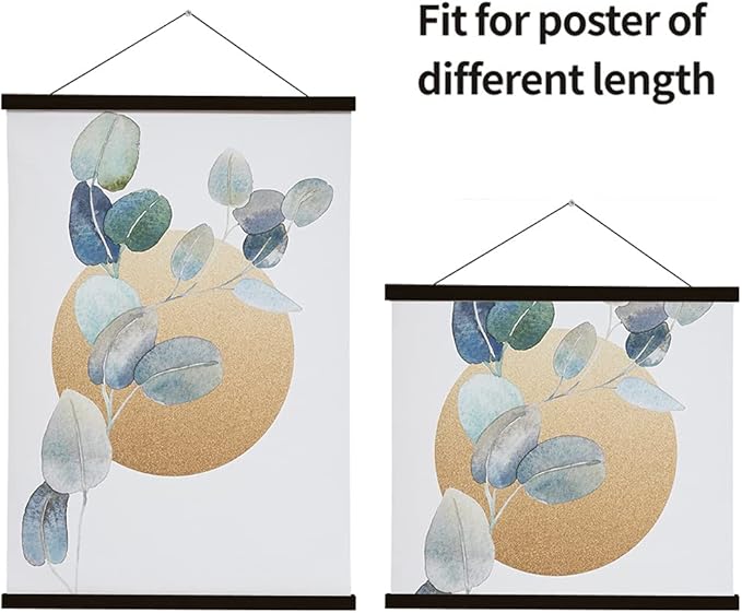 SweeHome Wooden Magnetic Poster Hanger, 18 Inch Frame, 10x18 12x18 18x24 for Pictures, Photos, Maps, Canvas Artwork and Scrolls (Black, 18")