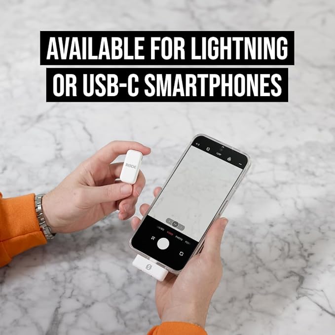 RØDE Wireless Micro - Compact Wireless Microphone, Two Mics with Charge Case for Smartphone Content Creation - Lightning, White