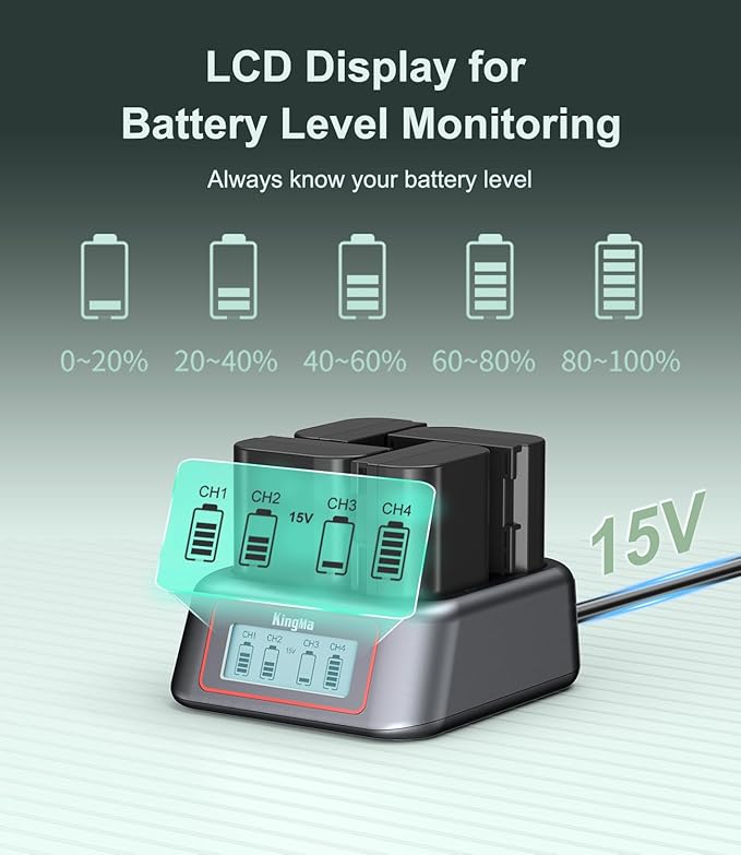 King Ma LP-E6 Camera Battery Charger,4 Channel Battery Charger for LP-E6,45W PD Fast Charging with LED Display,Compatible with EOS R5/R5 C/R6/R7/5D Mark II/III/IV/6D/6D II/7D/80D/70D/60D