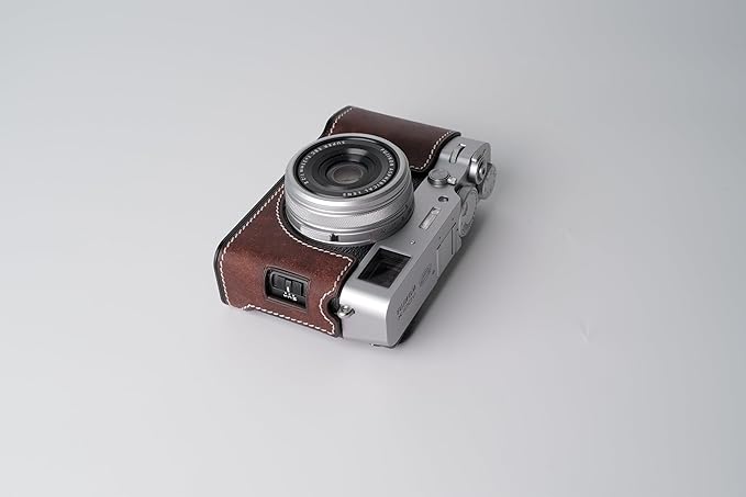Genuine Leather Camera Half Case for Fujifilm X100VI - Top Layer Cowhide Body + Metal Base Plate - Hand Shank Free Design (Dark Brown)