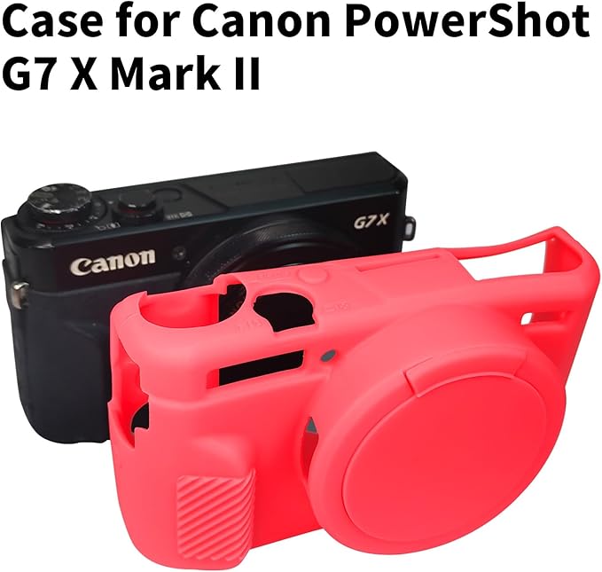 Easy Hood G7X Mark II Case, Protective Case for Canon Powershot G7X Mark II Digital Camera, Removable Lens Cover Silicone Sleeve Soft Camera Cover Rubber Protective Body Skin - Red