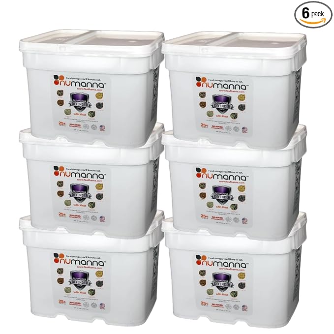 Numanna Defender Pack with Meat Bucket 1,296 Servings | 6-Months Emergency Food Supply with Protein | Easy-to-Prepare Survival Meals for Camping & Daily Use | 25+ Year Shelf Life | Made in USA