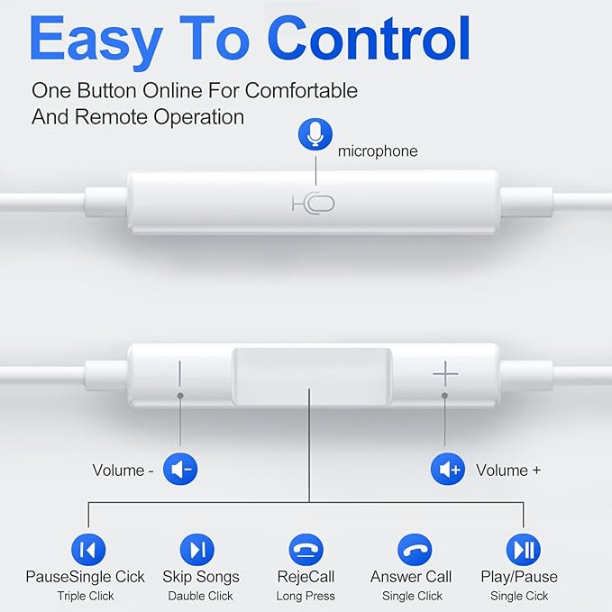 USB C Headphones 2 Pack, Type C Earphones with Microphone & Remote Control Noise Cancelling Wired Earbuds USB C for iPhone 17 16 15 Pro Max, iPad Pro, Samsung Galaxy S25 S24 Ultra, Pixel 9