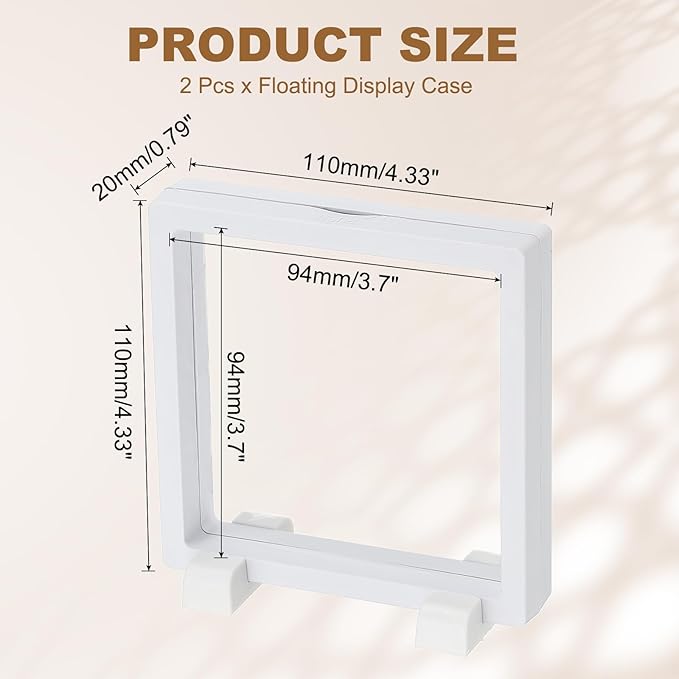 PATIKIL 2Pcs Floating Display Case, 4.3 Inch Jewelry Display Case Stand Challenge Coin Holder Frames Transparent Small Storage Box 3D for Necklace Bracelets Pendants, White