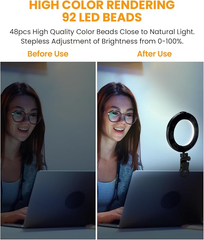 Video Conference Lighting Kit, Ring Light Clip on Laptop Monitor, 6" Dimmable LED Circle Selfie Light for Zoom Meeting/Remote Working/Zoom Calls/Live Streaming/Video Recording