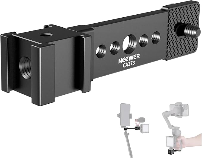 NEEWER Triple Cold Shoe Mount Plate for Mic LED Light, Metal Extension Bracket Microphone Stand Rig 1/4" 3/8" Compatible with DJI OSMO Mobile Zhiyun Feiyu Vimble Hohem Phone Gimbal Stabilizer, CA173