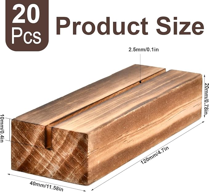 20pcs Wood Place Card Holders, Wood Table Number Stands Wooden Acrylic Sign Holder Table Decor, Vintage Wooden Block Picture Holder for Price Photo Display Wedding Party Events Decoration