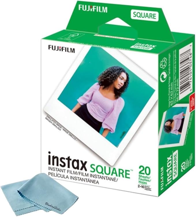 Fujifilm Instax Square Instant Film - 40 Exposures (40 Sheets) - for Fujifilm instax Square Instant Camera + BluebirdSales Microfiber Cloth
