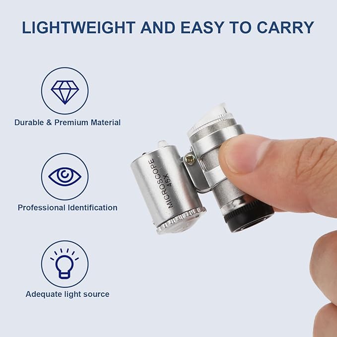 45x Magnification Mini Microscope Magnifier with 2 LED Light Pockets Jeweler Jeweler's Jewelry Microscope Magnifying Adjustable Eye Loupe