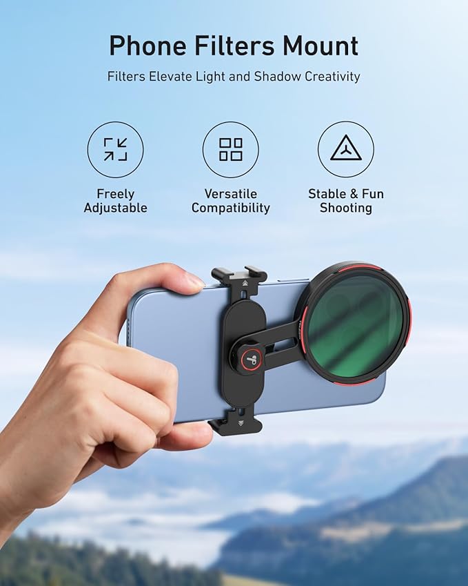 TELESIN Universal Phone Filter Mount for 67mm DSLR Filters, Clip-On Holder with Cold Shoe & 1/4" Thread, Lightweight for Travel & Vlogging, for iPhone 16 15 Pro Max, Samsung S24 Ultra, Pixel and More