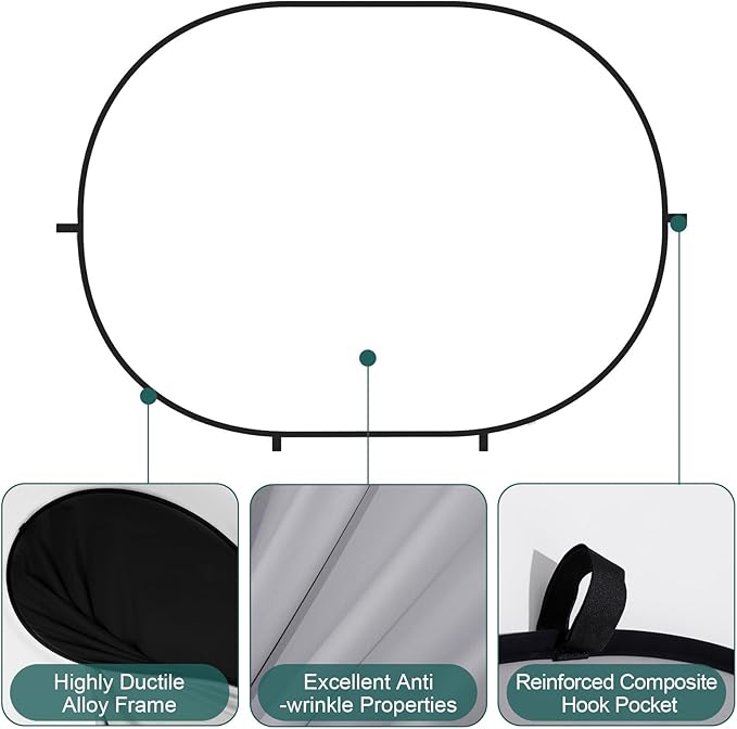 Kate 5x6.5ft(1.5x2m) Collapsible Backdrop White Black Twist Flex Folding Pop up Backgrounds for Photoshoot, Headshots Photo, Video Calls