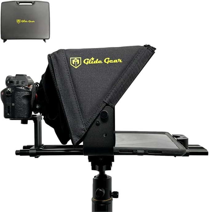 Glide Gear TMP 500 Teleprompter – DSLR, Tablet, Smartphone – 12" Glass, 15mm Rails, Hard Case, No Assembly
