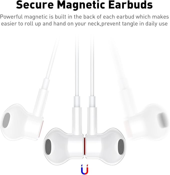 USB C Headphones Wired Type C Earphones for Samsung/Galaxy S26 S25 S24 Plus S23 S22 S21 S20 Note 20 Ultra DAC Magnetic Corded Earbuds for iPhone 15 16 16e 17 Air for Apple/Android Ear Buds White/Red