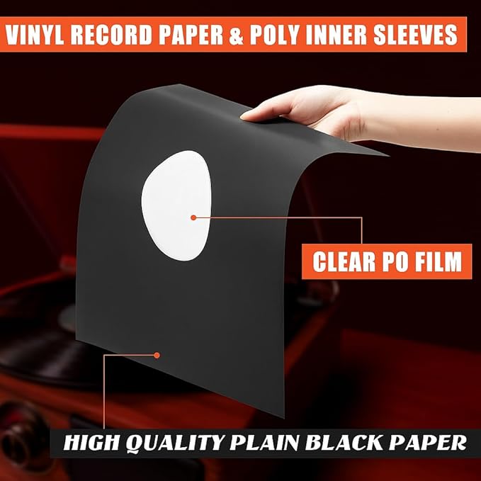 50 PCS -12in Black Paper & Poly Lined Record Inner Sleeves for LP Vinyl Records, 110gsm Paper 33 RPM Record Sleeves, Anti Static Record Storage Album Covers LP Vinyl Jacket Covers