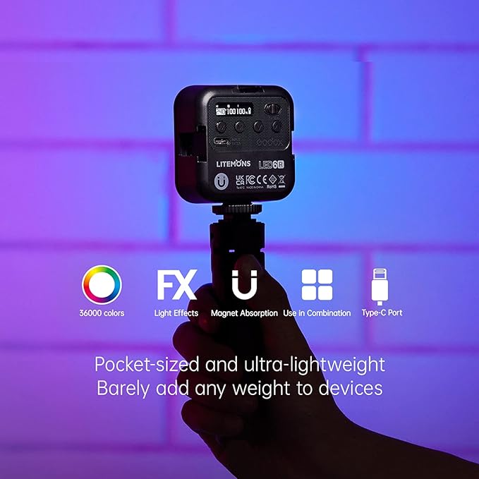 GODOX LED6Bi LED Video Light,Rechargeable Bi-Color Temperature LED Camera Light,Mini Fill-in Light 3200K-6500K Dimmable Support Magnetic Adsorption with 3 Cold Shoe Mounts for Vlog Live Streaming
