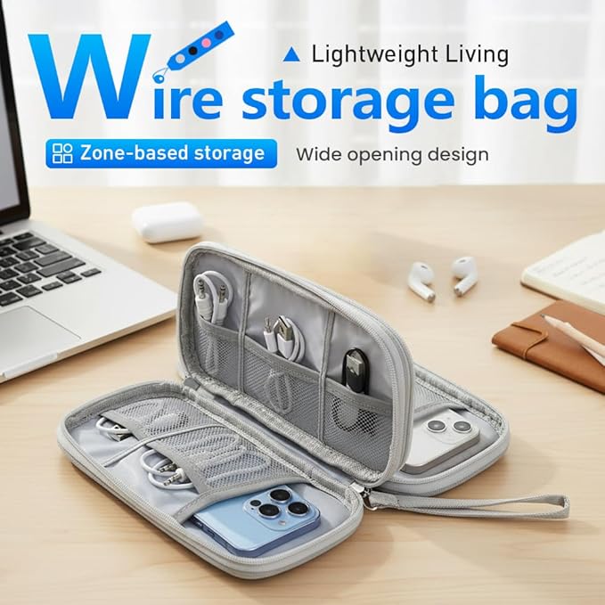Travel Cable Organizer Pouch, 2026 Updated Cord Organizer Box, Double Layers Electronics Cable Organizer Box, All in One Cable Organizer Bag for Cable, Cord, Charger, Adapter, SD Card (Black)