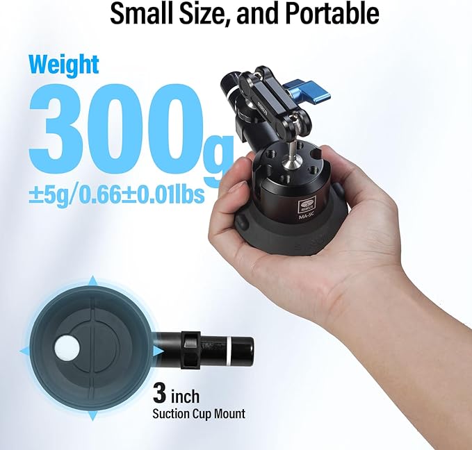 SIRUI Suction Cup Mount for Camera and Phone, Air Pump Vacuum Suction Cup with Magic Arm, Phone Holder, 360°Rotating Double Head Windshield Window Mount for GoPro, for Insta360, for DJI Action, MA-SC