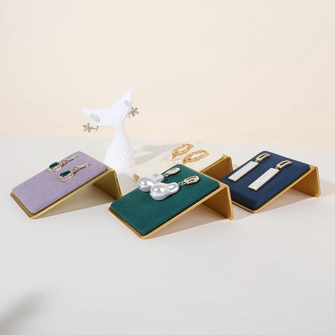 GemeShou Gold earring stands and displays for show, Green velvet earring holders, Jewelry display stands for selling【Green】