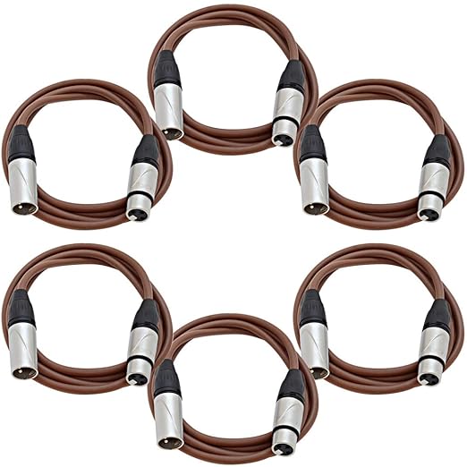 Seismic Audio - SAXLX-6Brown-6Pack - 6 Pack of 6 Foot Brown XLR Patch Cables - 3 Pin XLR Male to Female Microphone Cables
