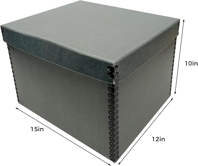 Lineco Record Storage Box 12x15x10 inch. Extra-Durable Filing Archival Cartons for Long-Term Storing Important Documents, Papers, Photos or Prints. Acid-Free Gray Boxboard, 1 Pack