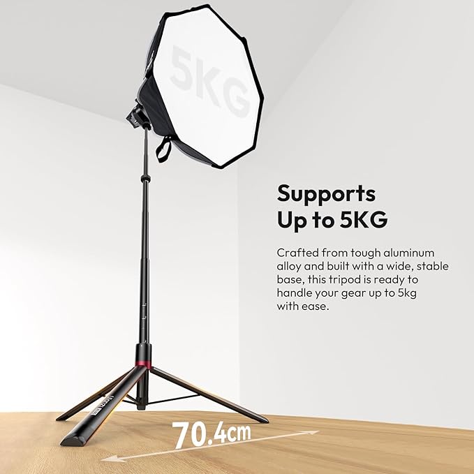ULANZI AT-05 78.7'' Heavy Duty Foldable Light Stand, 6.56ft Extendable Light Tripod for Continute Output Photography Lighting/Strobe Light/Webcams/Cameras/Softbox, Weight 2.64 lbs, Maxload 11lbs