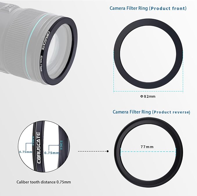 82mm to 77mm Camera Filter Adapter Ring,82mm-77mm Lens Adapter Metal Filter Rings Compatible All 82mm Size Lens and 77mm Thread Size Camera Accessory+1pcs Lens Cleaning Cloth.