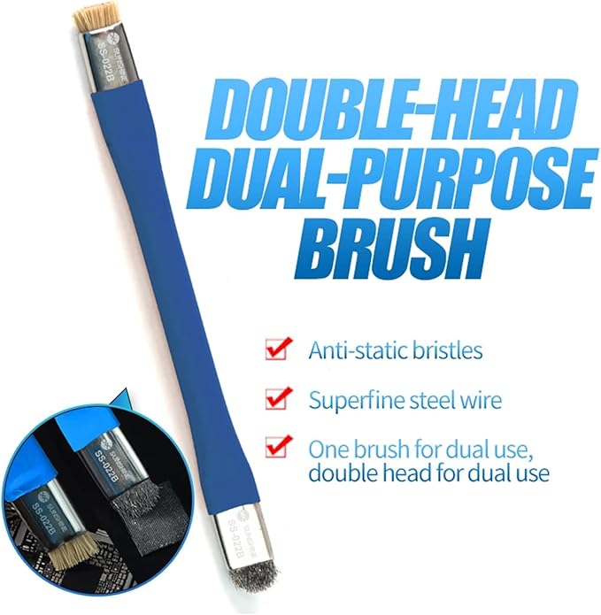 DIYPHONE 2Pcs Double Head ESD Safe Brush, Anti-Static Phone Motherboard PCB Cleaning Brush for Mobile Phone PC Repair Electronic Components Circuit Board IC Clean Remove Glue Tools,Blue