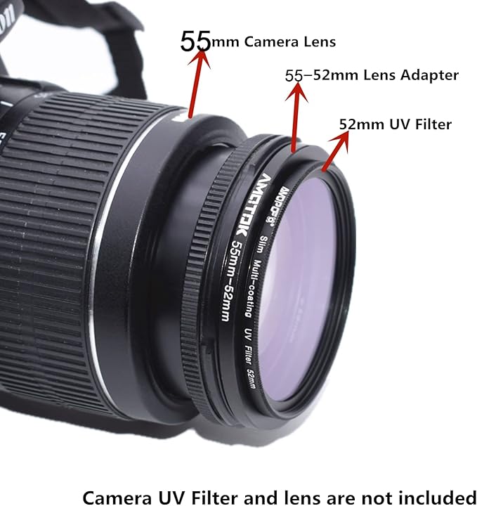 55mm Lens to 52mm Camera Lens Adapter,55mm to 52mm Filter Step-Down Ring Adapter Ring,Compatible All 52mm Filter Accessory