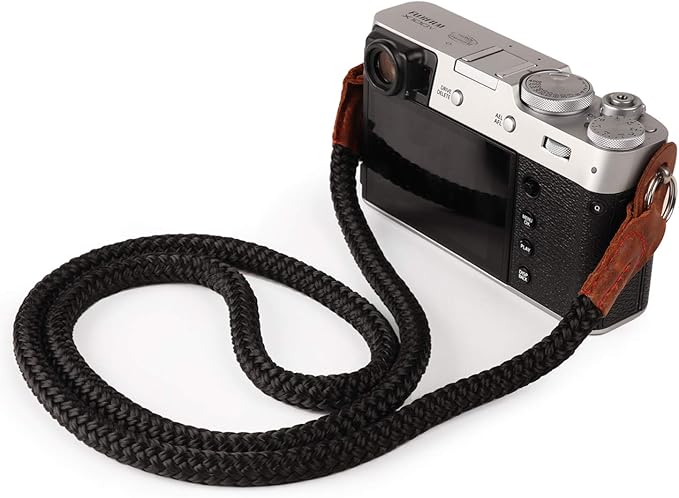 MegaGear SLR, DSLR Sierra Series Genuine Leather Camera Shoulder or Neck Strap, Black, Large - 100cm/39inc