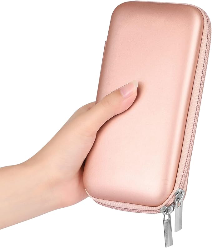 iMangoo Travel Essentials Electronics Organizer Charger Case Portable Dual Zipper Shockproof Pouch Tech Purse Cord Cable Pouches Power Bank Storage Accessories Bag for Women Men,6.5x3.2x1 Rose Gold