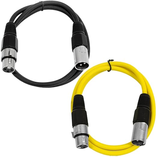 Seismic Audio - SAXLX-2-2 Pack of 2' XLR Male to XLR Female Patch Cables - Balanced - 2 Foot Patch Cord - Black and Yellow