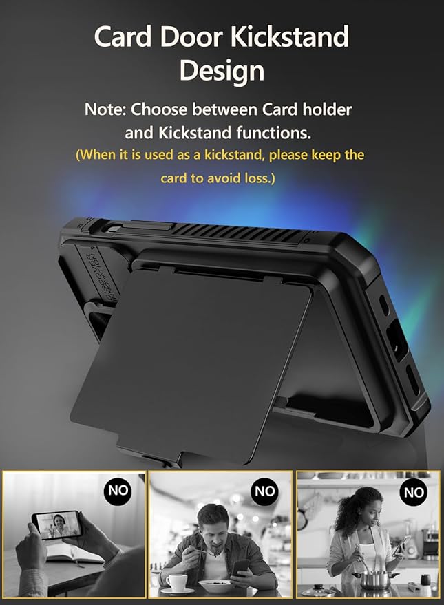 Vihibii for iPhone 15 Pro Max Case with Card Holder (4 Cards), Built-in 2X Privacy Screen Protector & Slide Camera Cover & Kickstand, Military Grade Drop Protection, Rugged Wallet Case, Black