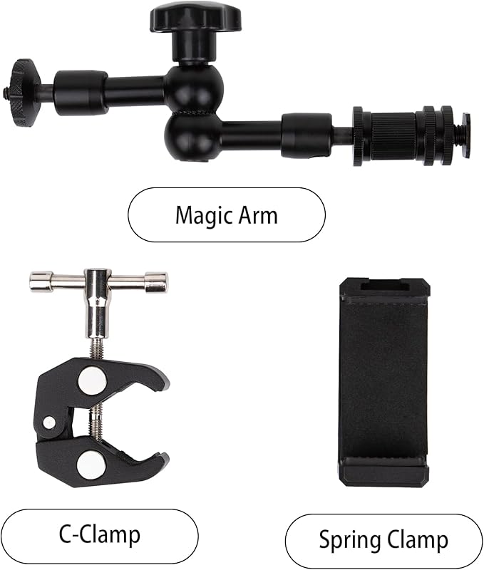 Magic Arm Mount - Aluminum Alloy Magic Arm Spring Clamp & C-Clamp for Tripod, Studio Holder, Live Streaming, Beauty Vlogger Phone Mount (1 Set)