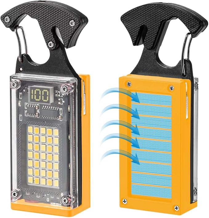 BY-J LED Multitool Small Flashlight, Keychain Light, Solar Rechargeable COB Multi-Function Mini Work Light, 1000 Lumens Rechargeable, 8 Lighting Modes Yellow